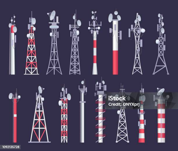 無線塔テレビ ラジオ ネットワーク通信衛星アンテナ信号ベクトル画像 - 塔のベクターアート素材や画像を多数ご用意 - 塔, 通信設備, アンテナ