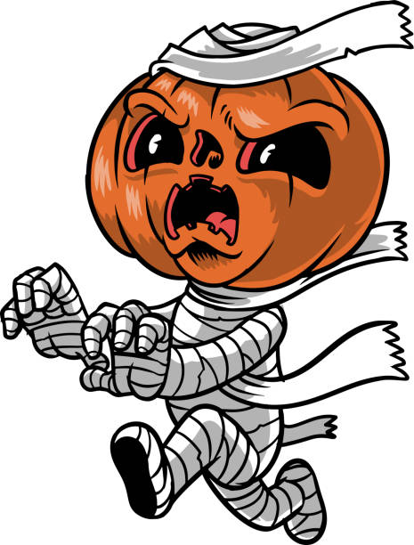 ilustraciones, imágenes clip art, dibujos animados e iconos de stock de momia de la bomba - running mummified horror spooky