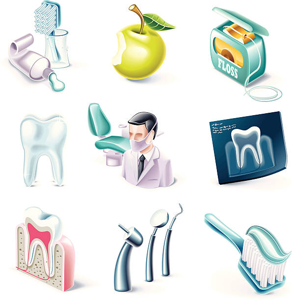 ilustraciones, imágenes clip art, dibujos animados e iconos de stock de iconos de estilo de dibujos animados. odontología - dentist dentist office dentists chair cartoon