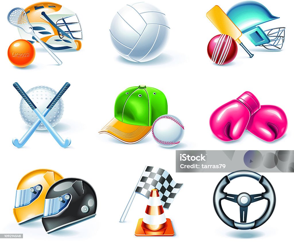 Ensemble d'icônes brillant Équipement de sport - clipart vectoriel de La crosse libre de droits