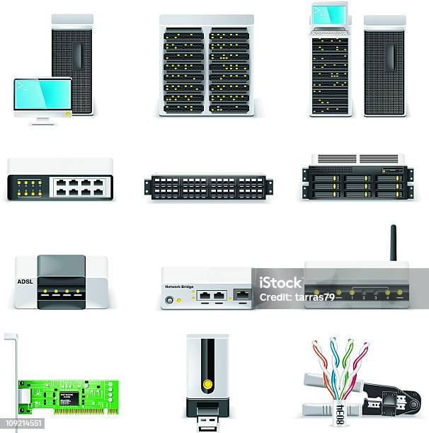 Network Hardware Icon Set Stock Illustration - Download Image Now - Network Server, Vector, Icon Set