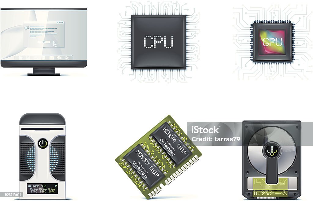 Ensemble d'icônes d'ordinateur - clipart vectoriel de Puce informatique libre de droits