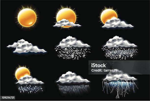 Прогноз Погоды Иконы — стоковая векторная графика и другие изображения на тему Иконка - Иконка, Метеорология, Погода