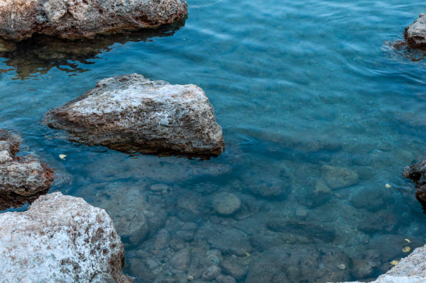 Sea stone blue ocean background on sunny day