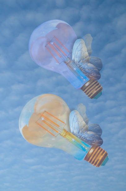 istock Inspiration and development. Edison Lightbulbs flying with safe wings at the sky. 1092151064