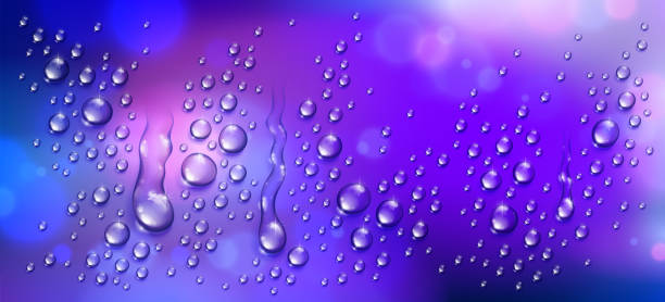 istock Water rain drops or condensation over blurred night city background beyond the window, realistic transparent 3d vector illustration, easy to put over any background. 1092155334