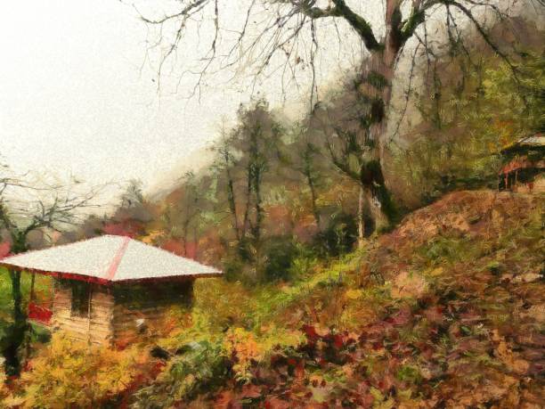 Cottage on the hill in the woods