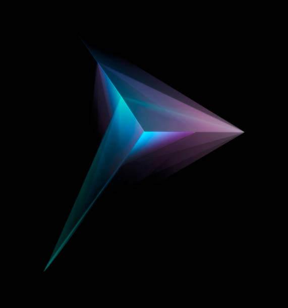 Abstract Glowing Multicolor Tetrahedron Isolated On Black Background stock photo