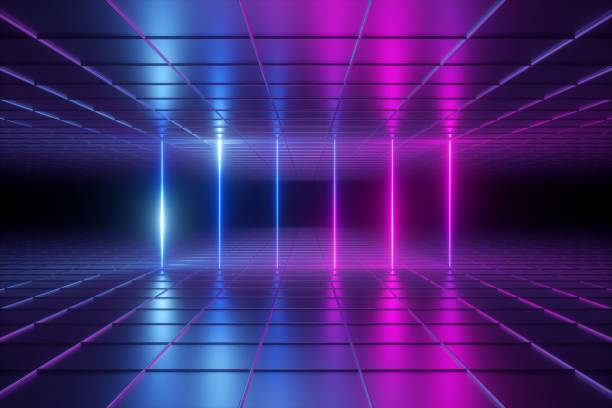 istock 3d render, abstract background, empty room, night club stage, neon lights, virtual reality environment, grid, ultraviolet spectrum, laser show, glowing lines, cage, 1092157942