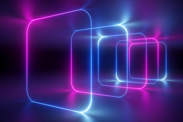 istock 3d render, abstract background, ultraviolet neon light, holographic technology, tunnel, rounded square frames, virtual screen, space portal, virtual reality environment, pink blue spectrum, laser show 1092157946
