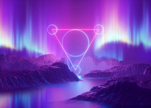 istock 3d render, abstract background, cosmic landscape, aurora borealis, triangular portal, pink blue neon light, virtual reality, energy, glowing triangle frame, ultraviolet spectrum, laser user interface 1092159306