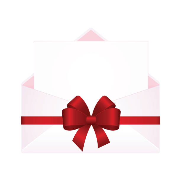 istock Letter in an envelope decorated with Shiny Satin Gift Bow. Envelope with Clean Card. 1092160122