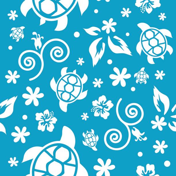 Sea turtles and swirls background vector art illustration
