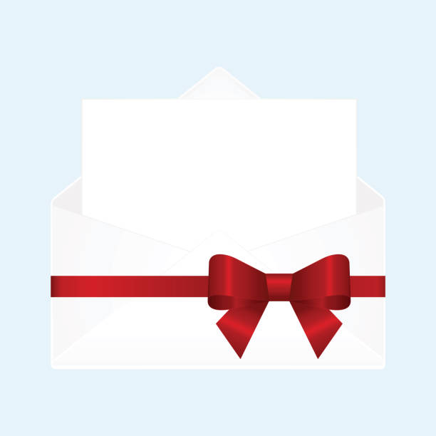 istock Letter in an envelope decorated with Shiny Satin Gift Bow. Envelope with Clean Card. 1092160460