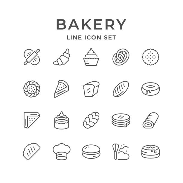 Set line icons of bakery Set line icons of bakery isolated on white. Vector illustration rolling dough stock illustrations