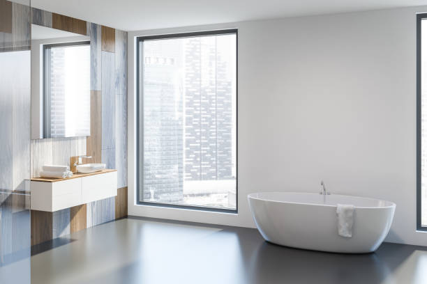 istock Sink and tub in white bathroom corner 1092163490