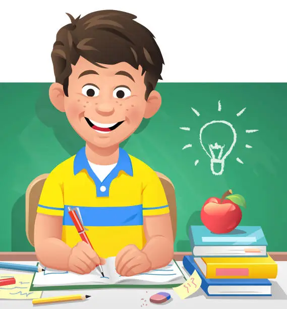 Vector illustration of Clever Boy In Classroom