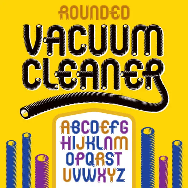 Vector illustration of Vector funky capital rounded alphabet letters, abc collection. Retro font, script from a to z can be used in poster art. Made using vacuum cleaner pipeline design.