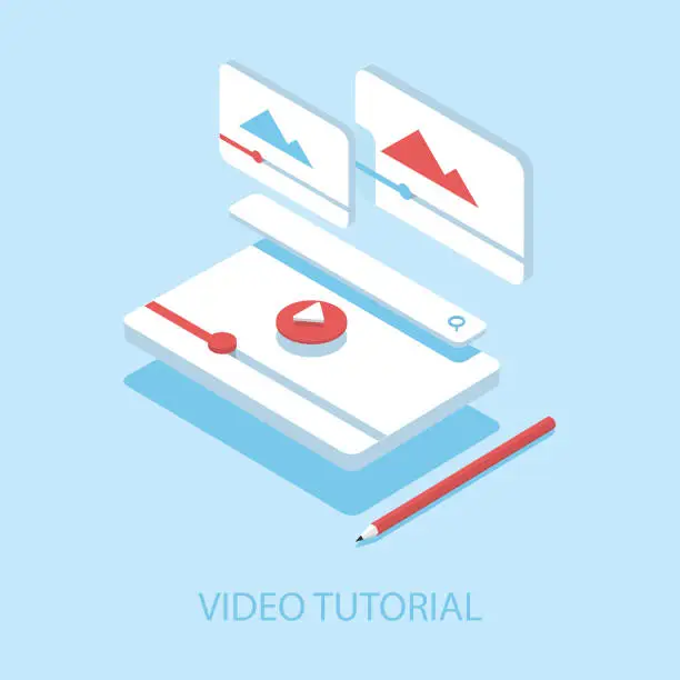 Vector illustration of Video Tutorials Isometric Illustration and Flat Design.