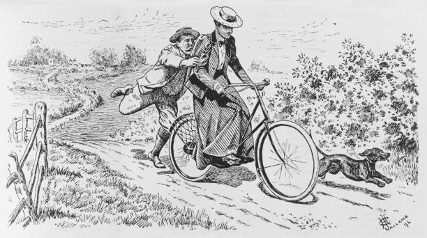 Lady Cyclist And Admirer - Victorian Era Magazine Illustration