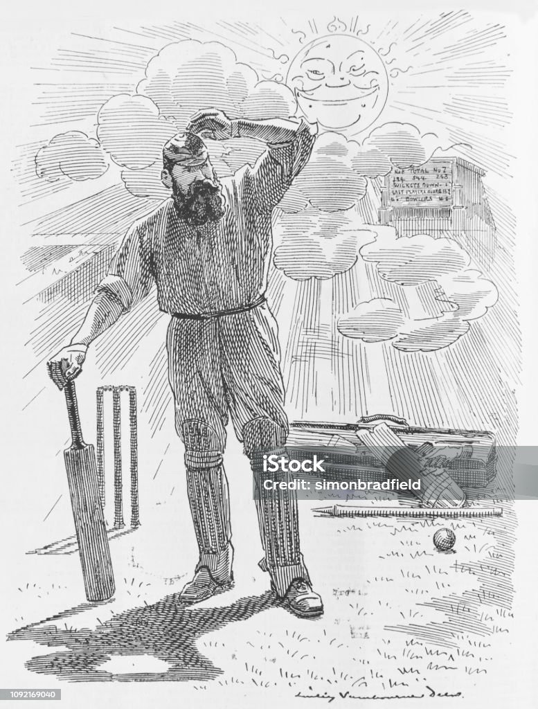 WG Grace, Cricket Legend - Victorian Era Magazine Illustration WG Grace (1848-1915), an English cricketing legend.

Image taken from an 1896 issue of Punch Magazine Sport of Cricket Stock Photo