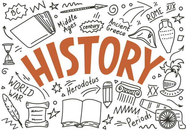 History doodles with lettering History doodles with lettering on white background. chronicles stock illustrations