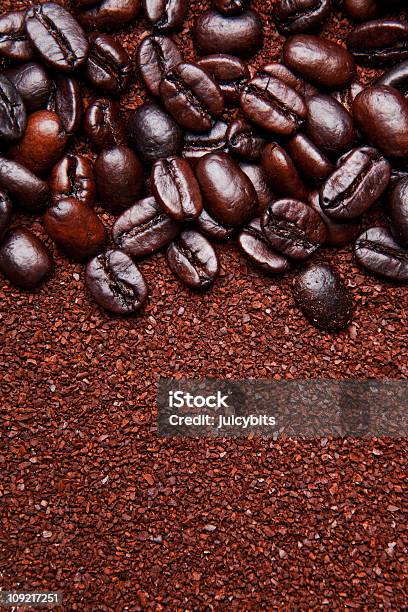Coffee Grounds And Whole Beans Background Stock Photo - Download Image Now - Backgrounds, Brown, Coffee Crop