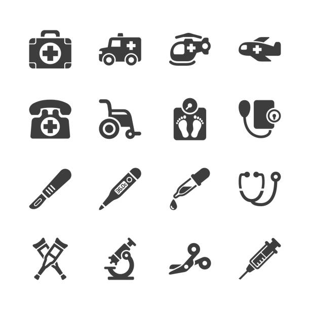 ilustrações de stock, clip art, desenhos animados e ícones de medical equipment & supplies icons - medical supplies scalpel surgery equipment