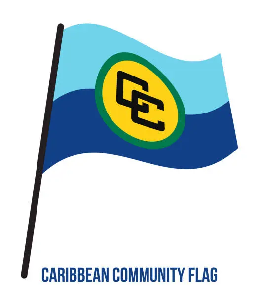 Vector illustration of Caribbean Community Flag Waving Vector Illustration on White Background. CARICOM Flag.