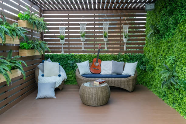 Seating in the garden on the balcony, is a recreation place. Seating in the garden on the balcony, is a recreation place. courtyard stock pictures, royalty-free photos & images