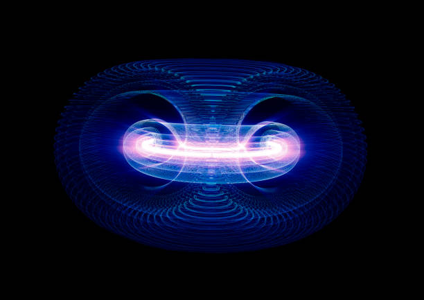 High Energy Particles Flow Through A Tokamak Or Doughnut-Shaped Device. Antigravity, Magnetic Field, Nuclear Fusion, Gravitational Waves And Spacetime Concept stock photo