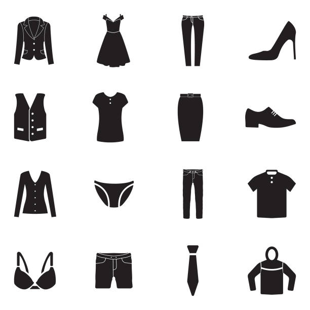illustrazioni stock, clip art, cartoni animati e icone di tendenza di icone dei vestiti. design piatto nero. illustrazione vettoriale. - skirt women jeans white