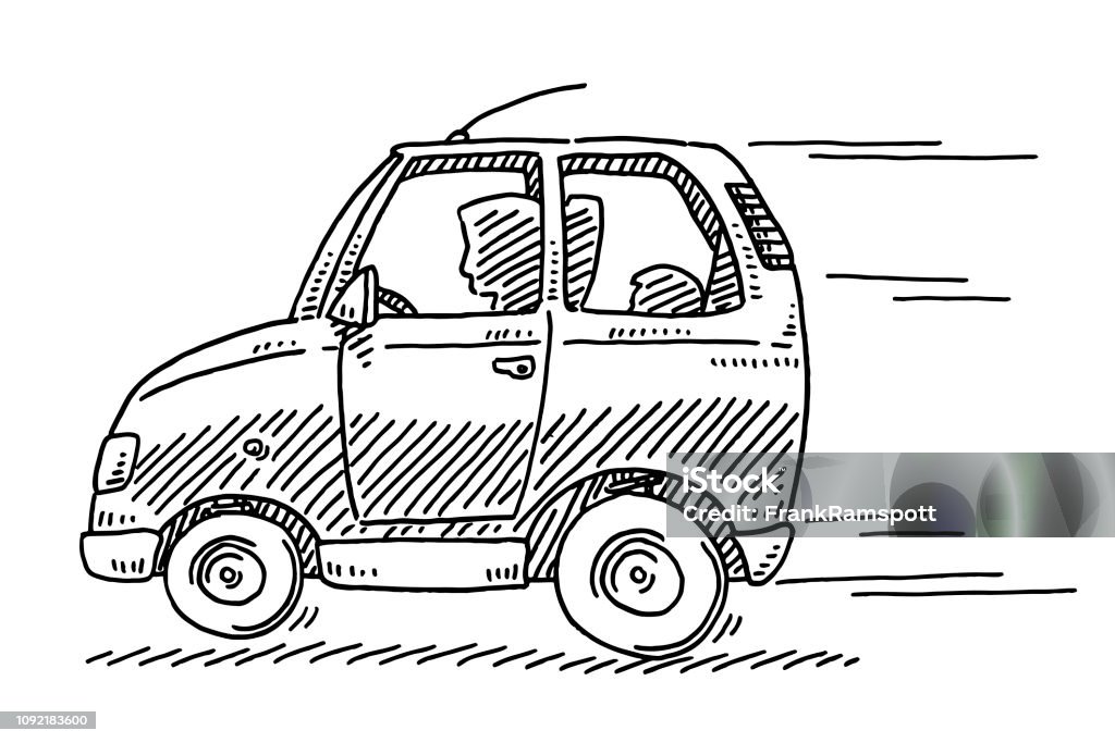 Quick Driving Small Car Drawing Hand-drawn vector drawing of a Quick Driving Small Car. Black-and-White sketch on a transparent background (.eps-file). Included files are EPS (v10) and Hi-Res JPG. Car stock vector