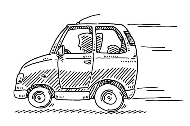 Quick Driving Small Car Drawing Hand-drawn vector drawing of a Quick Driving Small Car. Black-and-White sketch on a transparent background (.eps-file). Included files are EPS (v10) and Hi-Res JPG. car sketches stock illustrations