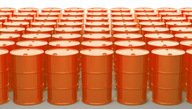 istock Barrel metal orange tank on white. 3D rendering. 1092184038