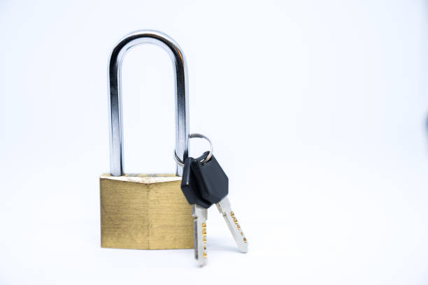 istock Padlock and bunch of keys isolated on white background 1092188042