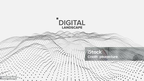 Digital Landscape Vector Data Technology Wave Mountain Tech Surface Dot ...