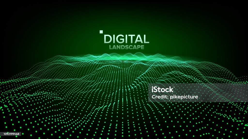 Digital Landscape Vector Data Technology Wave Mountain Tech Surface Dot ...