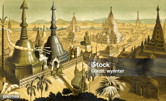 istock Ancient City of Mien, Burma with Gold and Silver Towers 109221069