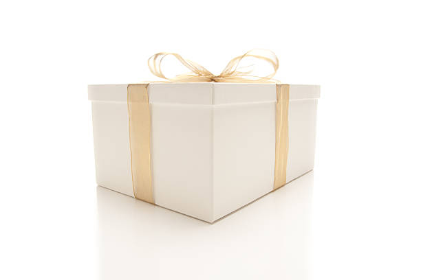 istock White Gift Box with Gold Ribbon Isolated 109221569