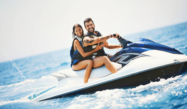 jet ski adventure. - nautical vessel motorboating motorboat fun imagens e fotografias de stock