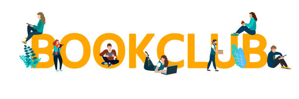 Vector logo concept of a book club with people reading. Vector logo concept of a book club with people reading. Flat style. book club stock illustrations