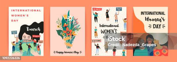 International Womens Day Vector Templates With Women Different Nationalities And Cultures Stock Illustration - Download Image Now