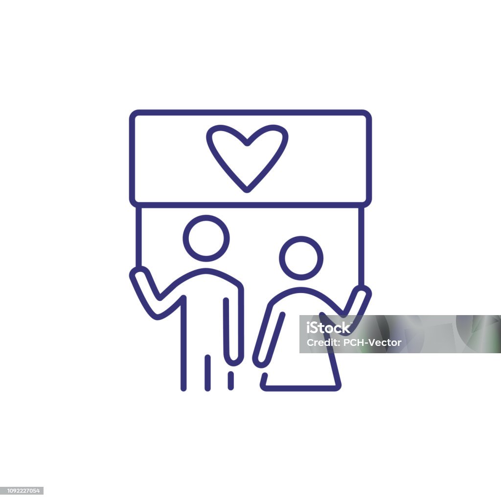 Couple holding love banner line icon Couple holding love banner line icon. Marriage, traditional family, Valentine day. LGBT concept. Vector illustration can be used for topics like relationships, family, holiday Adult stock vector