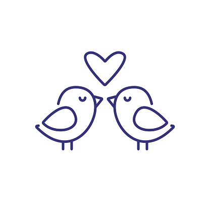 Loving birds line icon. Romance, dating, wedding. Valentine Day concept. Vector illustration can be used for topics like relationships, holiday, celebration