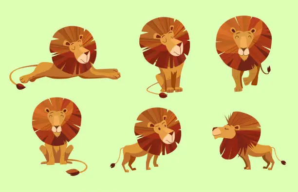 Vector illustration of Cartoon character of lion. Set of vector illustrations.