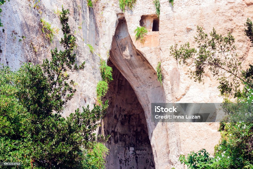 Limestone Cave Ear of Dionysius (Orecchio di Dionisio) with unusual acoustics - Syracuse, Sicily, Italy. Limestone Cave Ear of Dionysius (Orecchio di Dionisio) with unusual acoustics - Syracuse, Sicily, Italy Syracuse - Italy Stock Photo