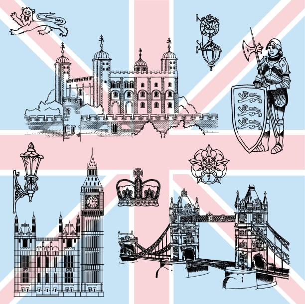 londyn szczegóły - big ben london england international landmark traditional culture stock illustrations
