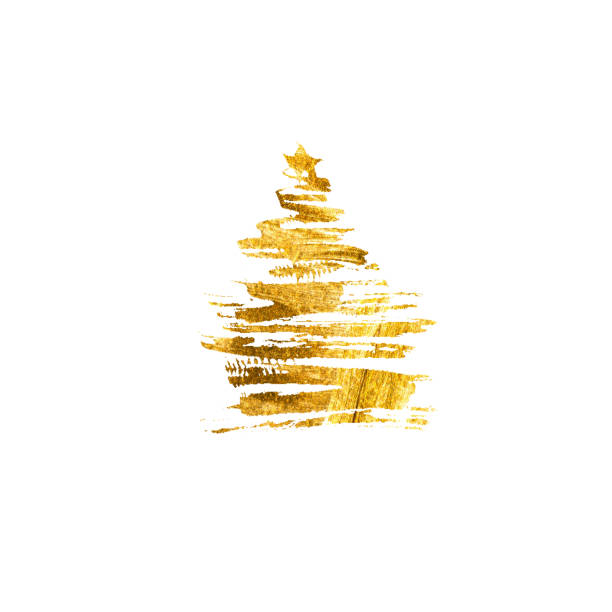 istock Hand drawn rough golden paint texture. Christmas tree for  holidays and celebration party invitations. 1092242640