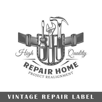 Repair label isolated on white background. Design element. Template for logo, signage, branding design. Vector illustration